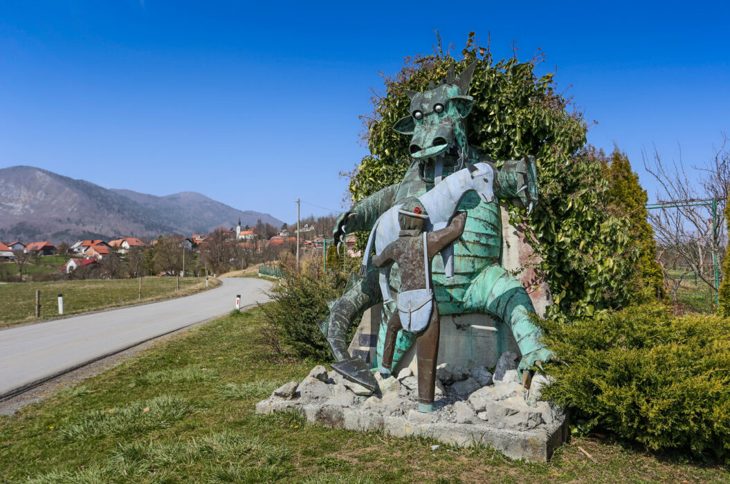 Dragons's path - Sculpture of the dragon and the shepherd boy Jakob in Šmihel pod Nanosom